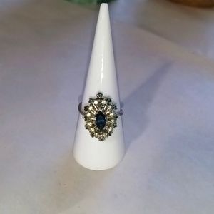 Cocktail Ring Silver & Blue sapphire w CZ accents